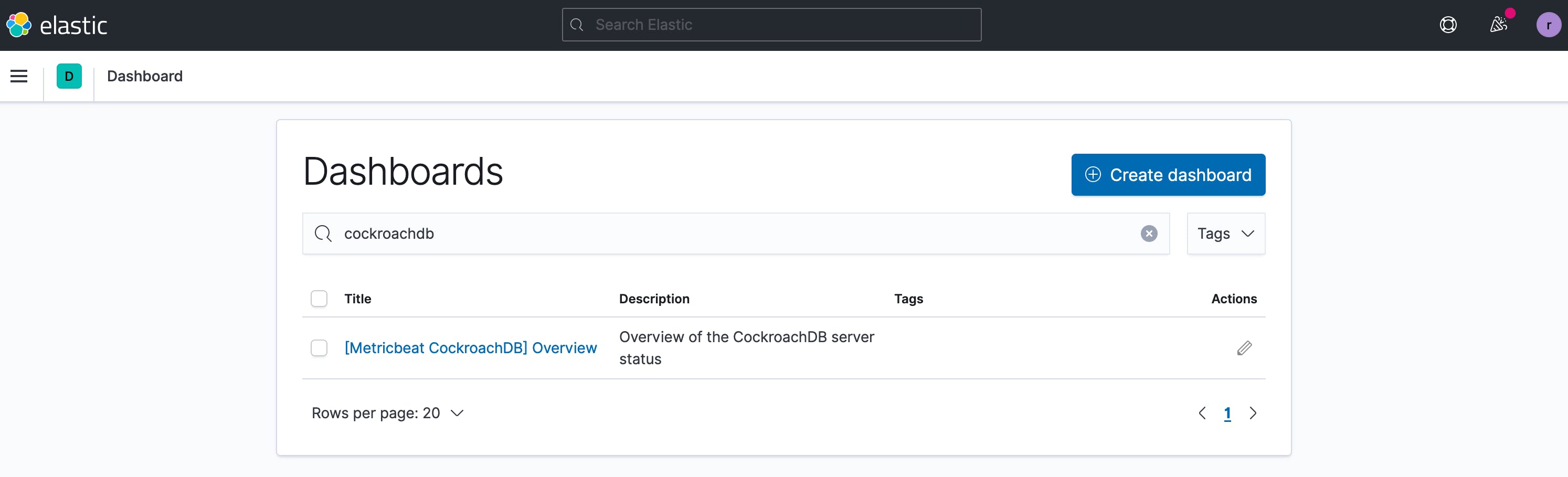 CockroachDB dashboard selection for Metricbeat