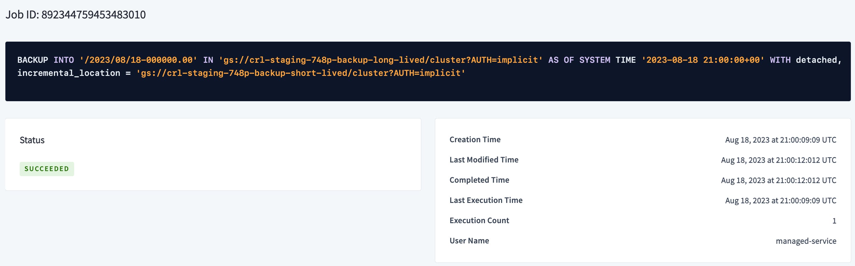 DB Console Jobs Page
