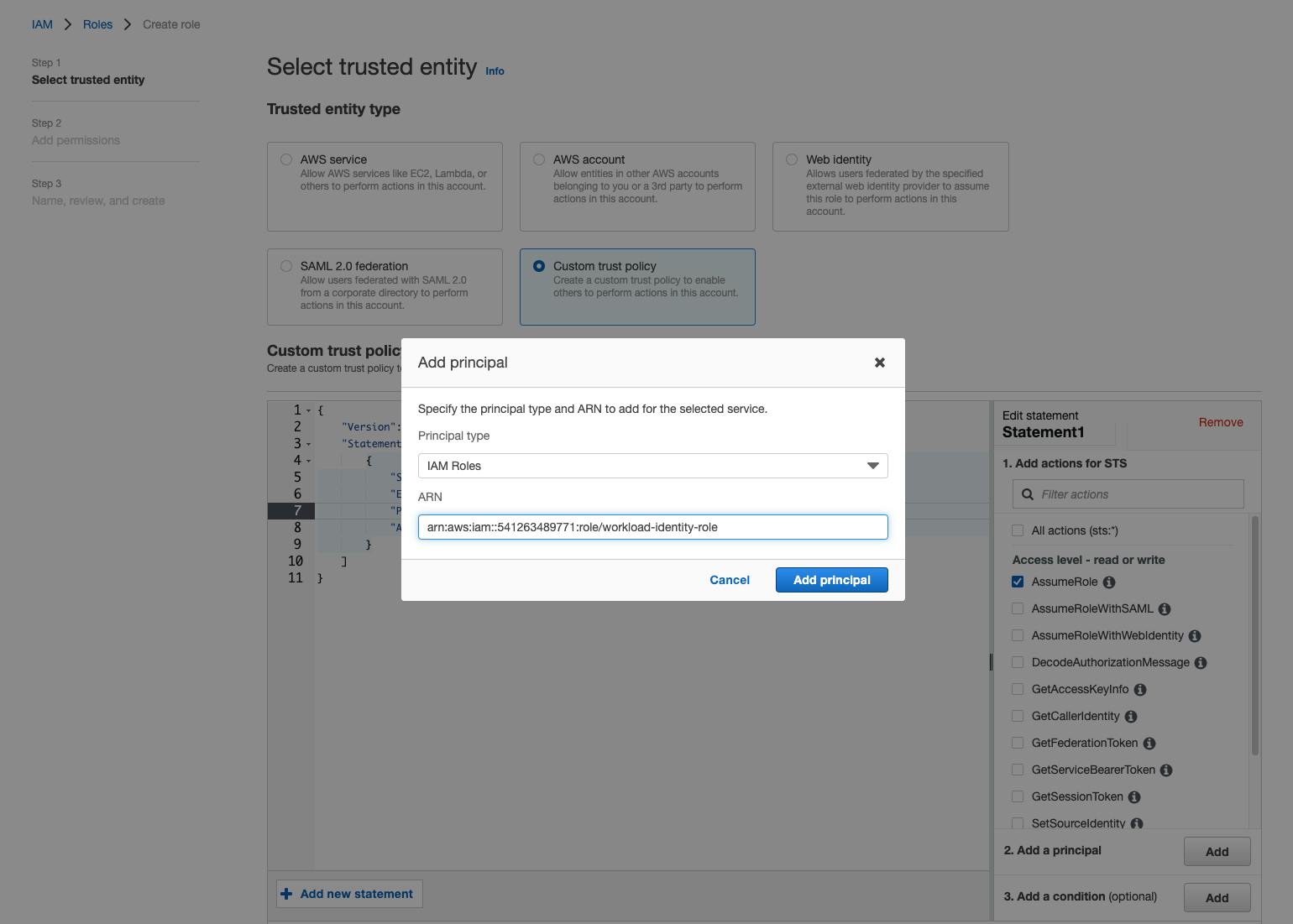 Dialog box to add principal with IAM roles selected