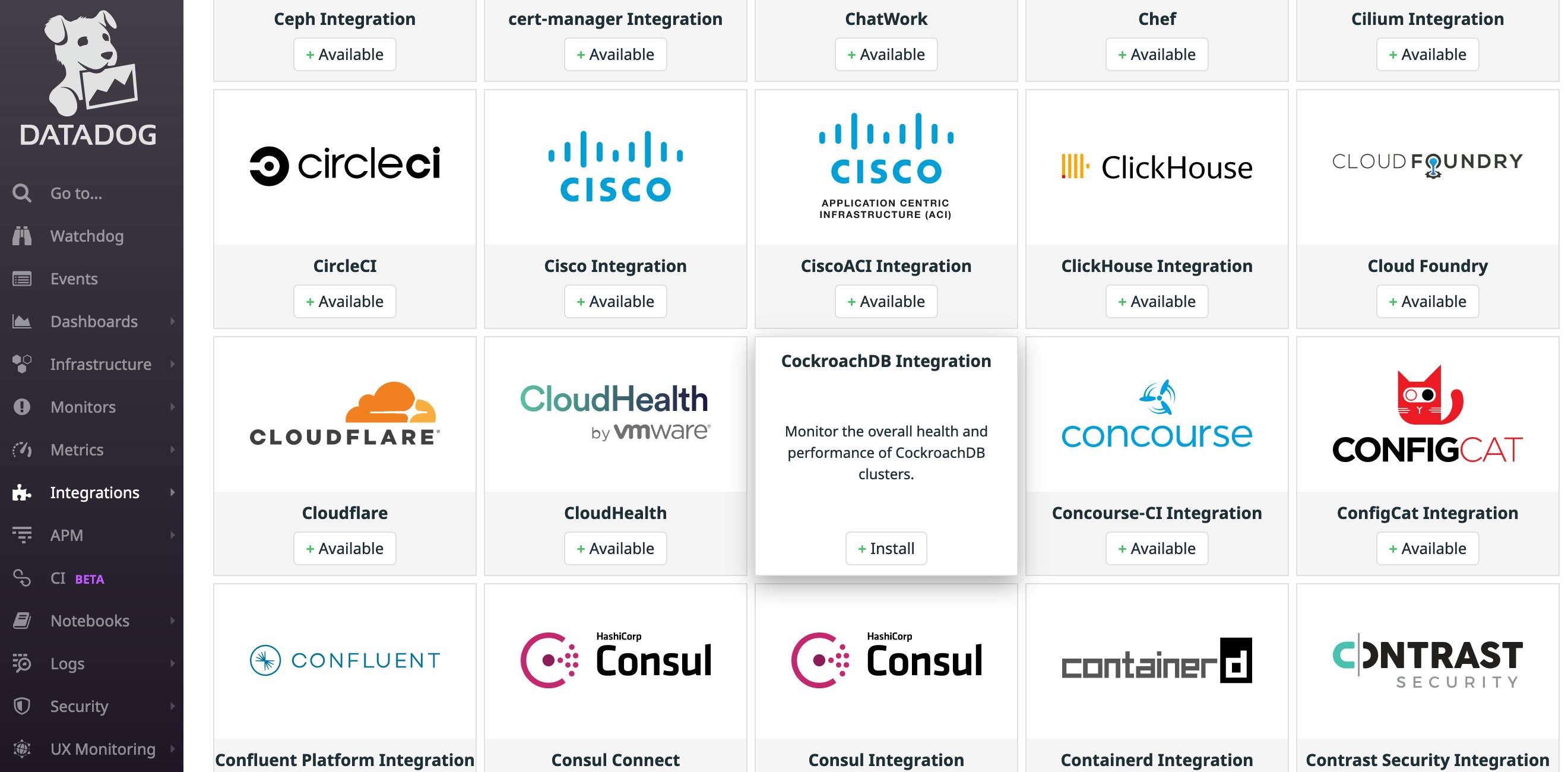 CockroachDB integration for Datadog installation