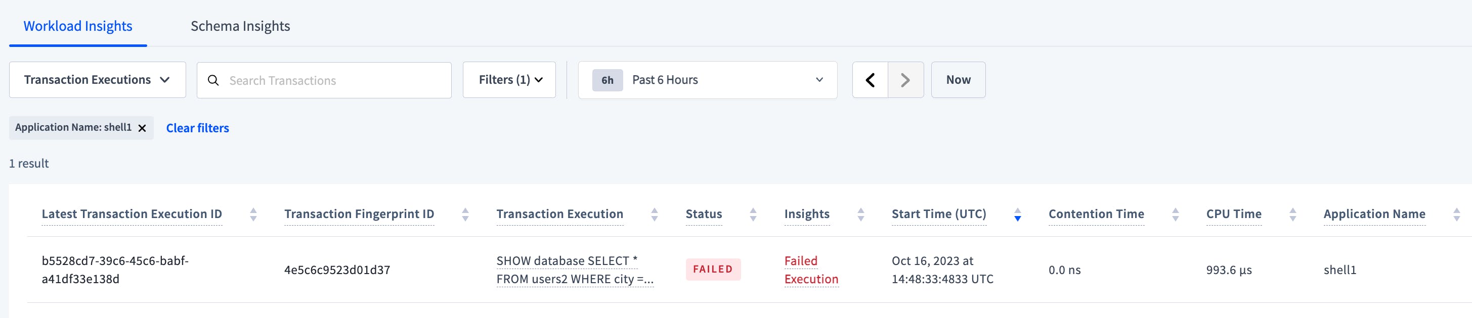 Failed transaction execution
