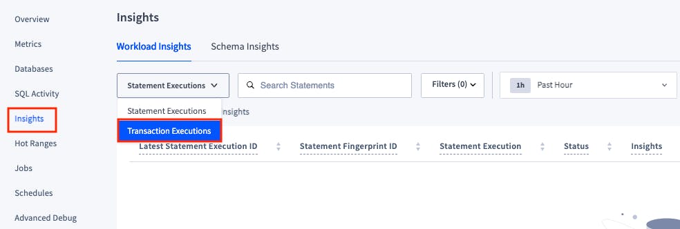 Transaction Executions view