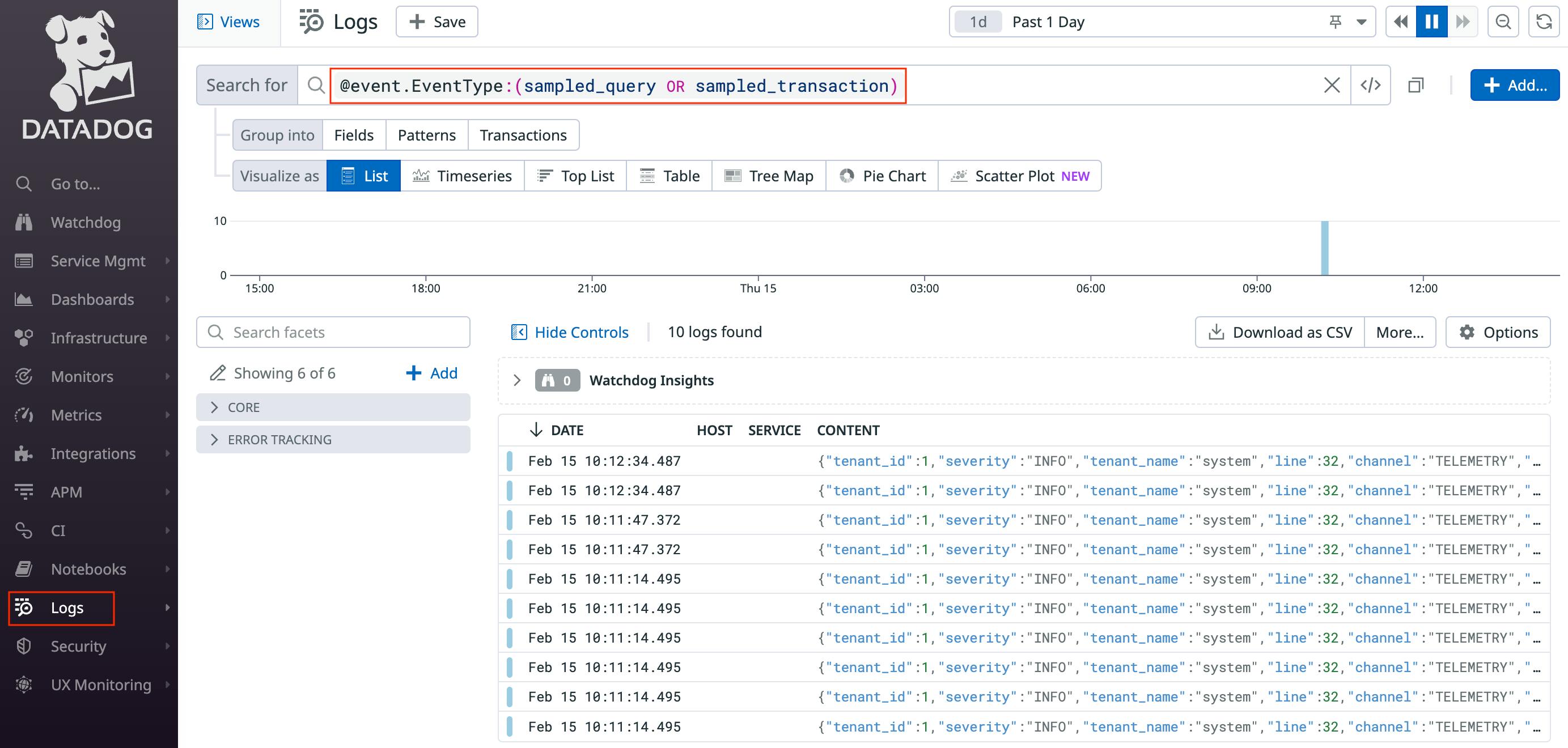 Datadog Telemetry Logs