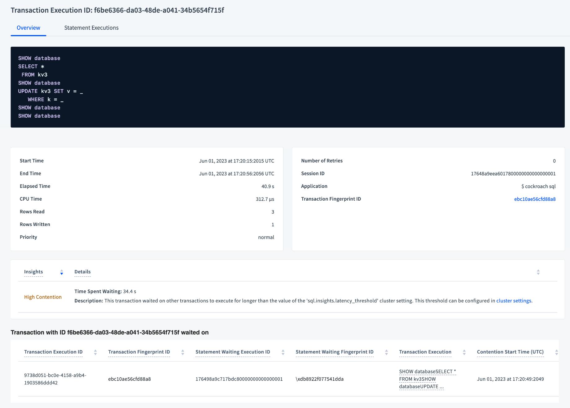Transaction execution details