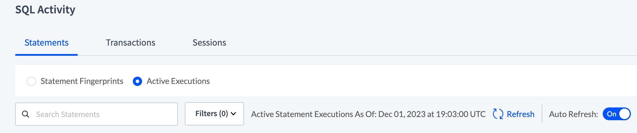 Active executions view refresh