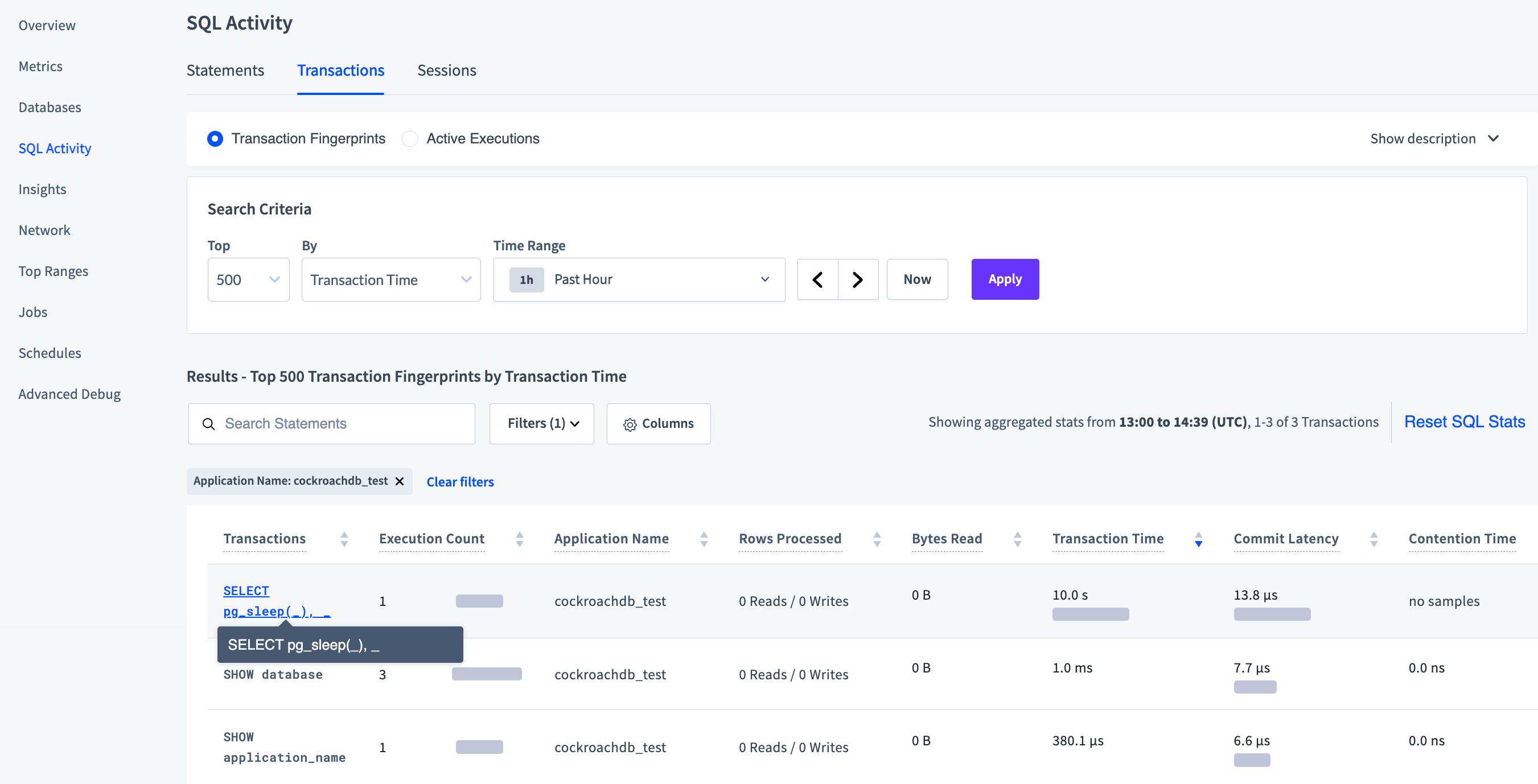 Transactions tab