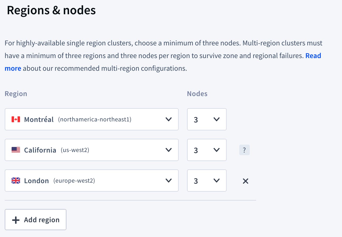 cockroachcloud choose regions and nodes