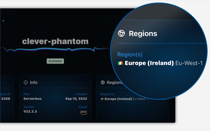 Screenshot of demo app showing region emoji flag for eu-west-1 Ireland