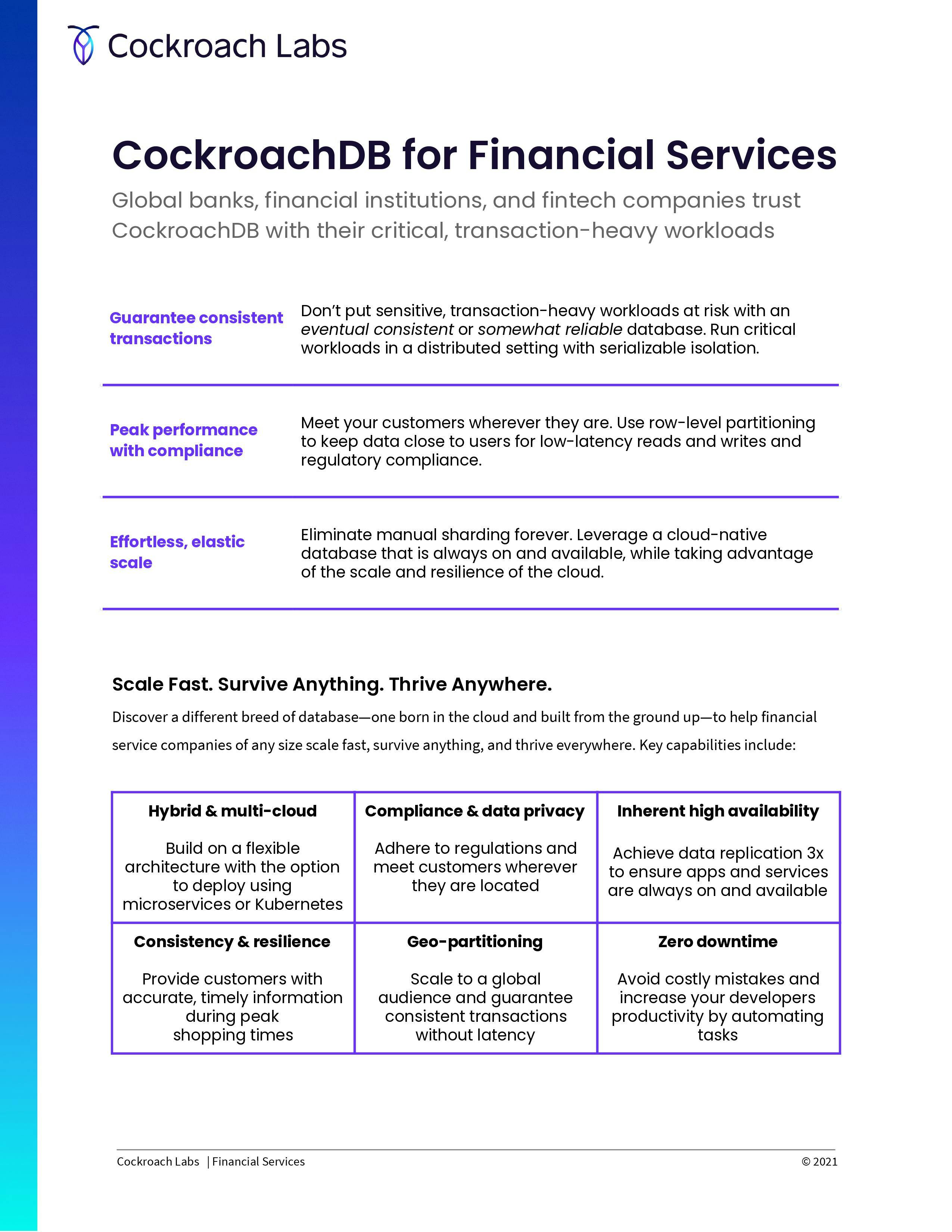 CockroachDB for Financial Services | Cockroach Labs