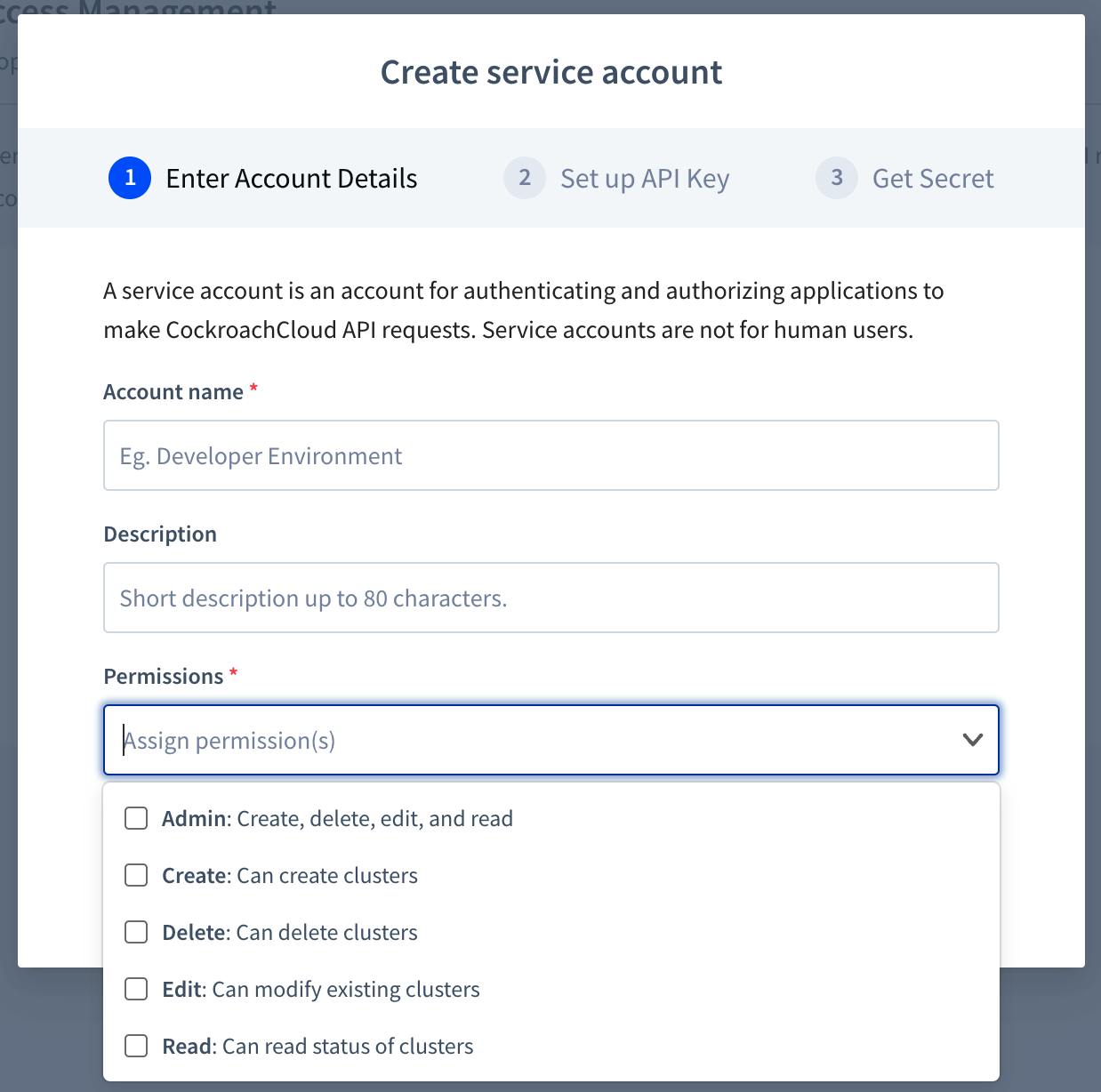 service account details