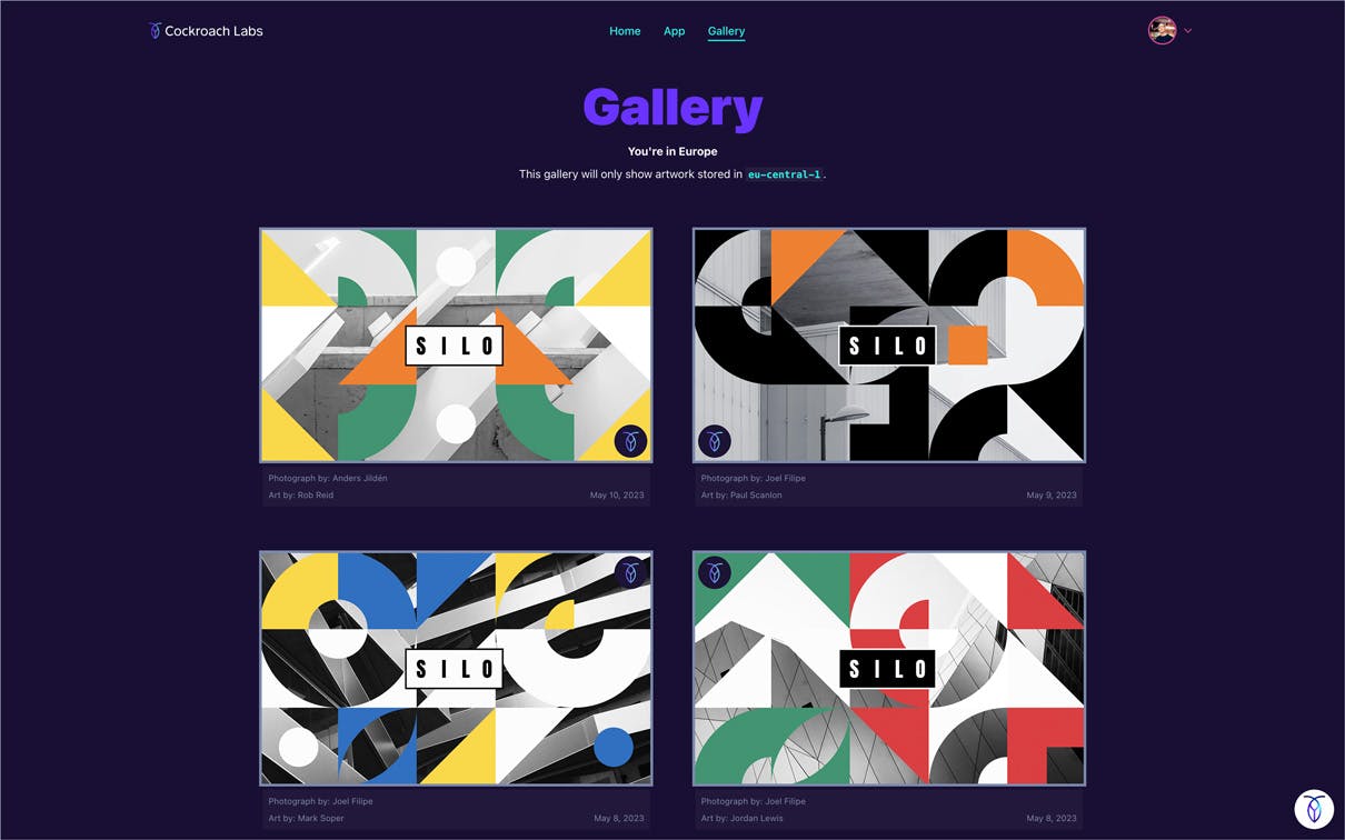 Screenshot of Silo app gallery page showing only artwork created using EU-centric colors and images
