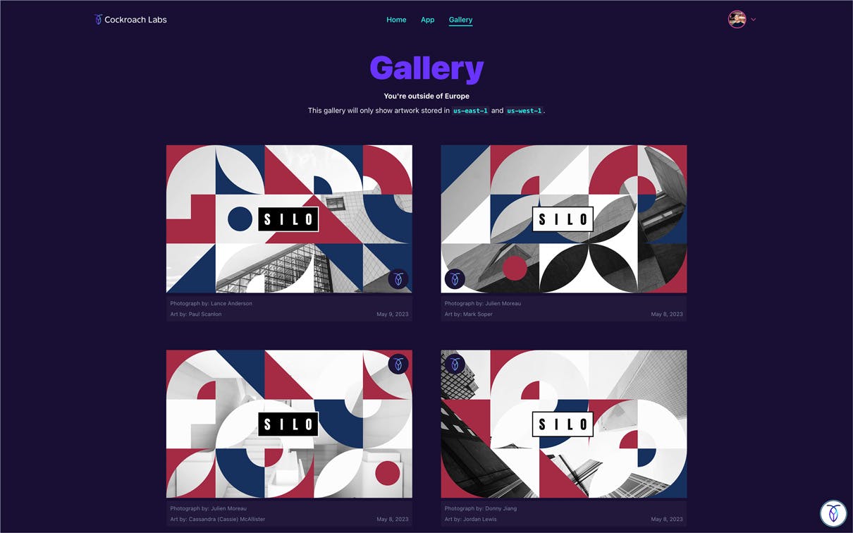Screenshot of Silo app gallery page showing only artwork created using US-centric colors and images