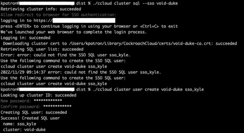 create your auto-generated SQL user in the cluster