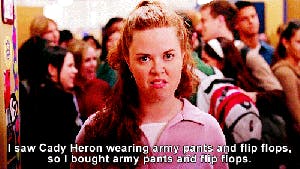 Gif: Army pants and flipflops from Mean Girls